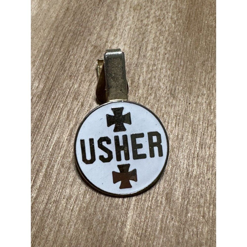 Vintage Usher Church Funeral Wedding Occasion Enamel Tie Clip Clasp